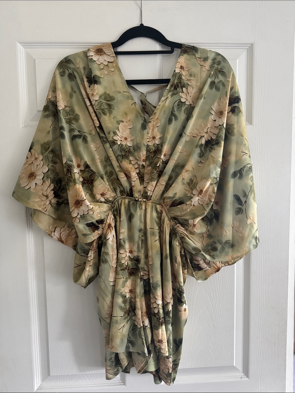 Vici Sage Floral Kimono Romper with Cream Flowers